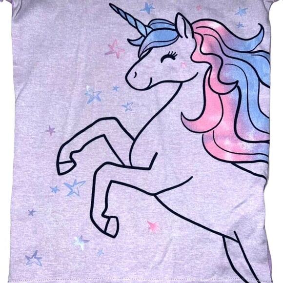 Kirkland Signature Girls Pajama Top Shirt Unicorn Theme Cotton Purple Size 8 - Picture 3 of 7